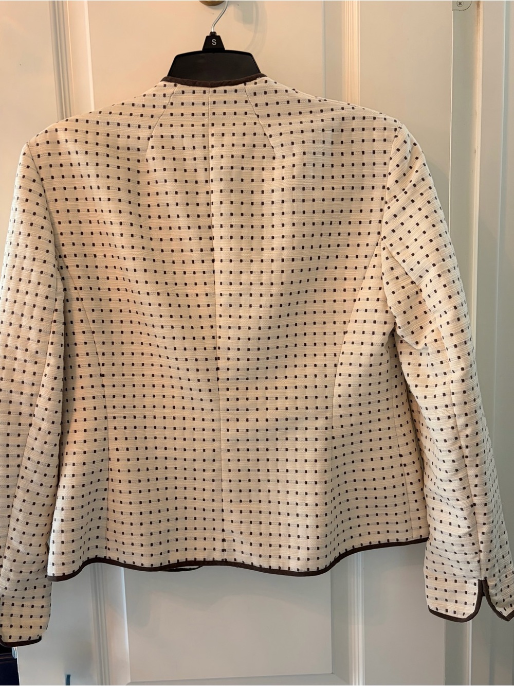 Jones New York Cream Open-Front Textured Dot Blazer with Dark Trim - Picture 8 of 14